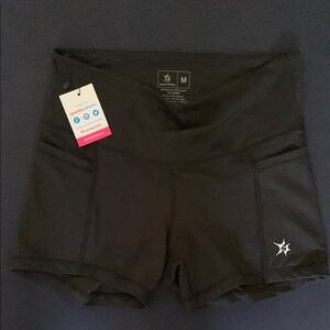 Black Athletic Shorts with Stretchy Material and Wide Waistband